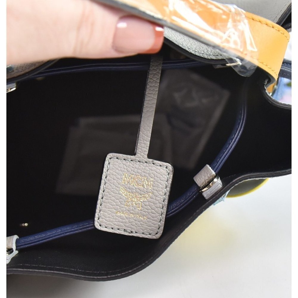 MCM Yellow Grey Goatskin Mini Upcycling Project Flower Milano Drawstring Bag NWT - Picture 8 of 8